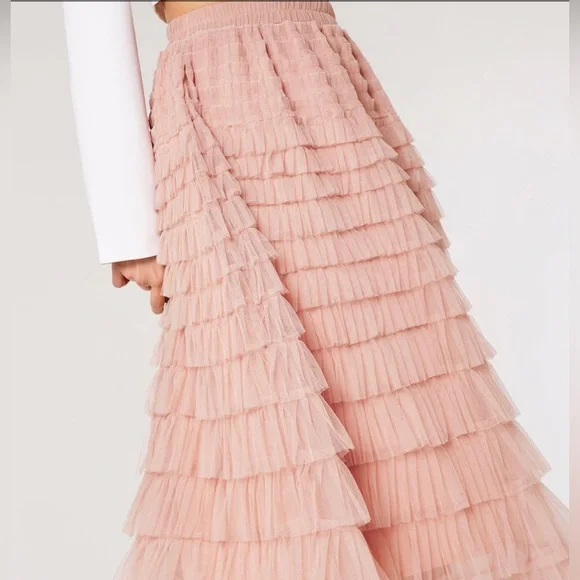 NWT APRCOT Stunning layered Tulle Midi Skirt sz Small Stone colour ruffles lined - Picture 14 of 16